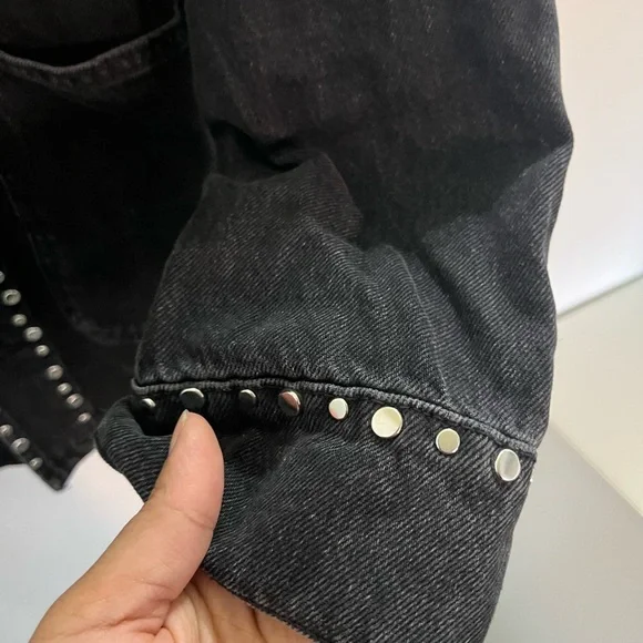 Zara Grunge punk rock Black Denim Jacket with Silver Studs #Modernmideival - Picture 5 of 13